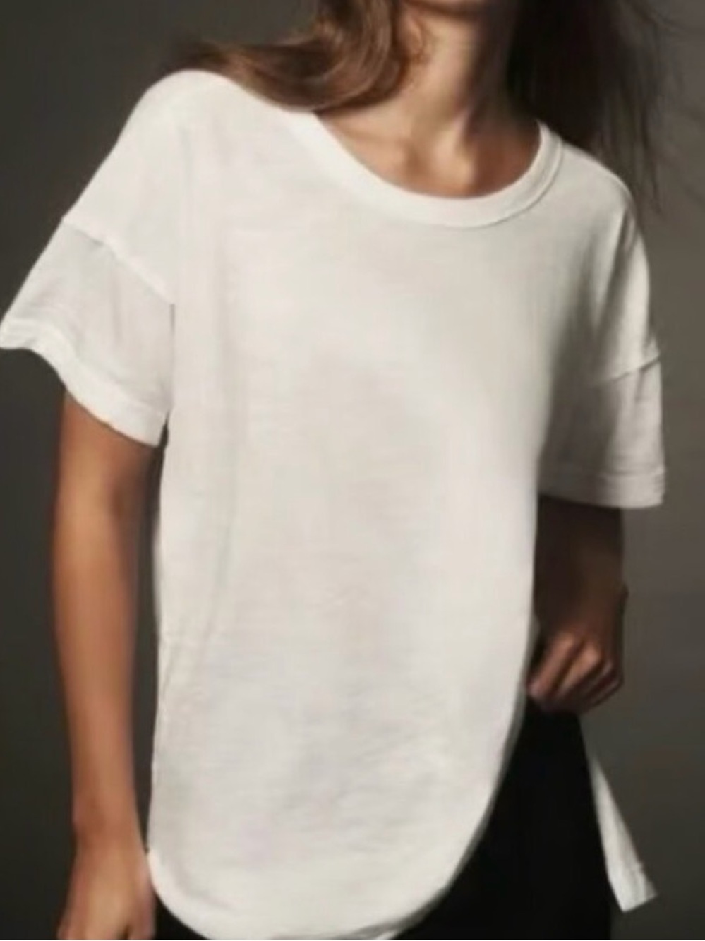 Anthropologie Women’s Pilcro Jordyn Slub Crewneck Side Slit Tunic Tee Sz Large - Picture 2 of 8